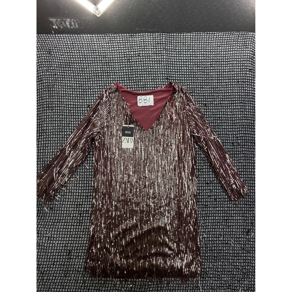 Zara Sequin Fringe Mini Dress Womens XL Burgundy NWT Festive Season 8831/895/681
